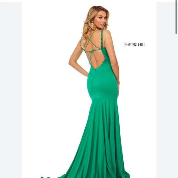 Sherri Hill Ball Gown. Emerald Green - 6 - Picture 2 of 6